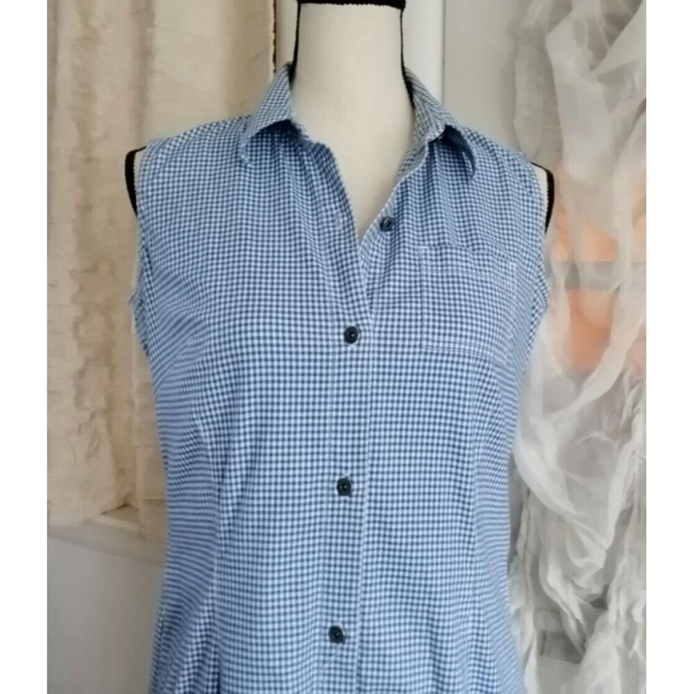 liz claiborne Shirt Dress Blue White Check Womens P8 Long dress Sleeveless